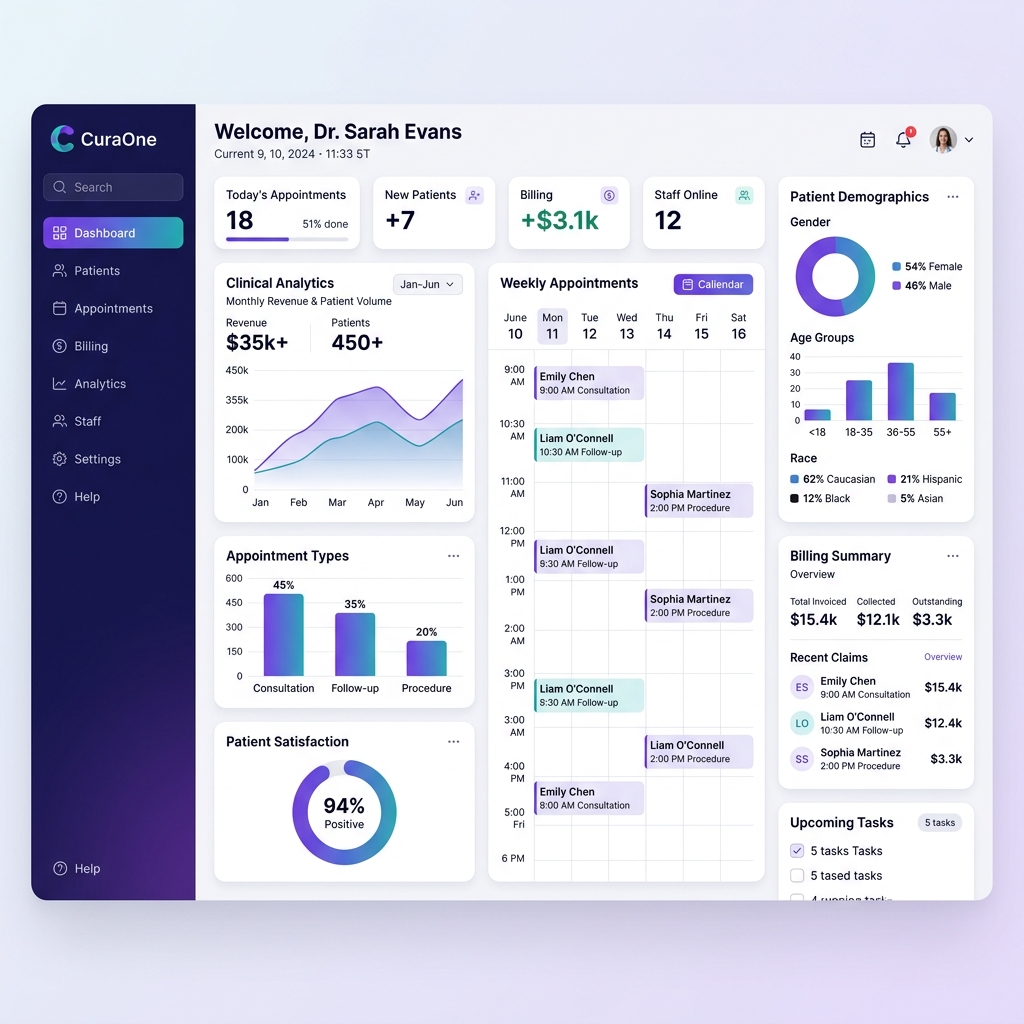 CuraOne Dashboard Mockup